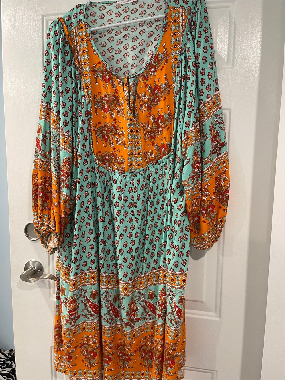 Boho Floral Patchwork Maxi Dress in Teal & Mustard
